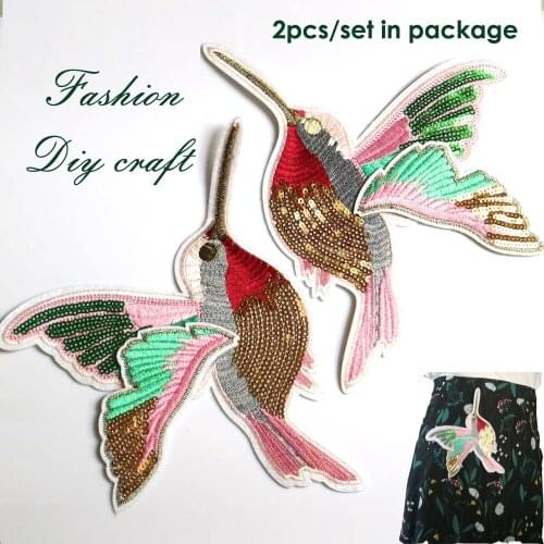 1pair sequin bird embroidered Patches for Clothing iron on Embroidery Stickers Clothing Applique Animals Decoration Badge parche