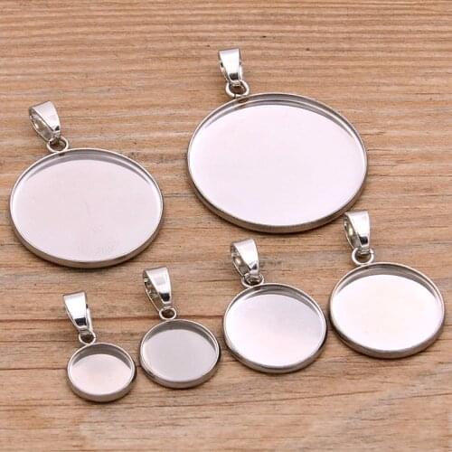 10Pcs 10-30mm Inner Size Stainless Steel Round Cabochon Charm Base Setting Diy Blank Pendant Tray For Necklace Bracelet Making