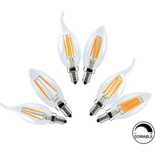 Vogliovoi 10PCS/Lot LED Filament Bulb E14 4W/6W AC220V Glass Shell 360 Degree C35 Edison Retro Candle Light Warm/Cold White