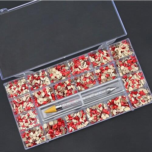 2000pcs/Box+1pc Dual-Ended Dotting Pen 3D Nail Rhinestones Stones Red/AB Color Set Flatback Crystals Nail Art Decorations Tc#088