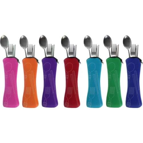 3 Pcs 1 Set Stainless Steel Cutlery Bag Chopsticks Spoon Fork Portable Travel