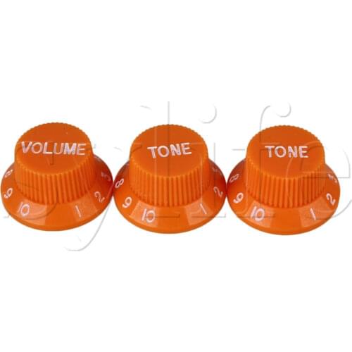 3 x Top Hat Hut UFO Bell Guitar Control Knob 1V2T Orange w/ White Numbers Scale