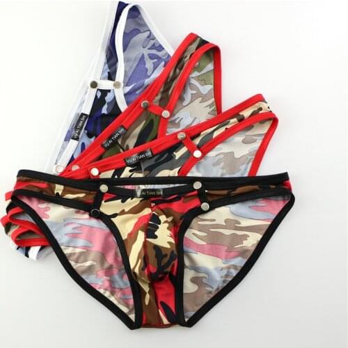 4PCS Sexy Men Briefs Camouflage Printed Bugle Pouch Underwear Slips Calzoncillo Hombre Panties Male Underpants Jockstrap Briefs