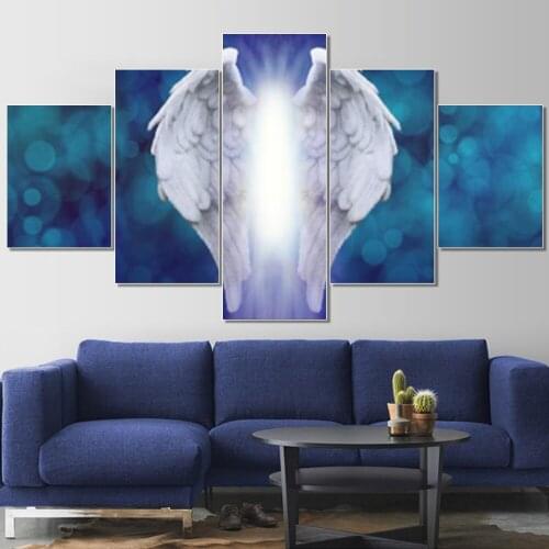 Wall Art Canvas Paintings 5Pcs Nordic Decor Angel Wings Calligraphy Posters Prints Unique Modern Wall Pictures for Living Room