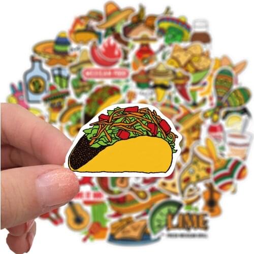 50pcs Vintage Mexican Food Series Stickers Cartoon DIY Waterproof Cup Luggage Laptop Phone Case Bicycle Childrens Toy Sticker