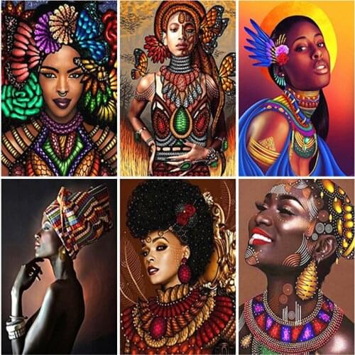 DIY 5D Diamond Painting Cross Ctitch Portrait Full Square Round Resin African Woman Diamond Embroidery Picture Home Decoration
