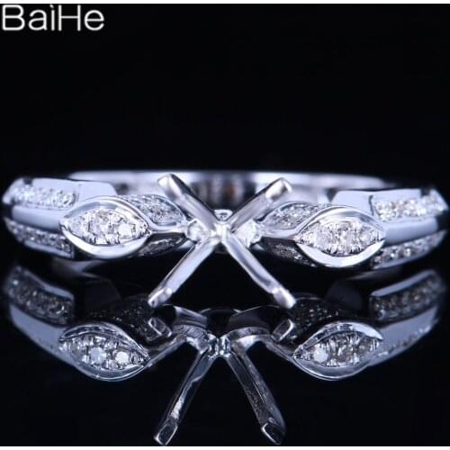 BAIHE Solid 10K White Gold Certified Round Cut Engagement Women Cute/Romantic Fine Jewelry Elegant unique Semi Mount Ring