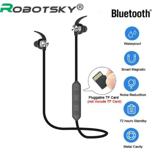 XT22 Wireless Bluetooth 4.2 Earphone Magnetic Attraction Headset 3D Stereo Bass Waterproof Sports Headphone with Mic TF Card