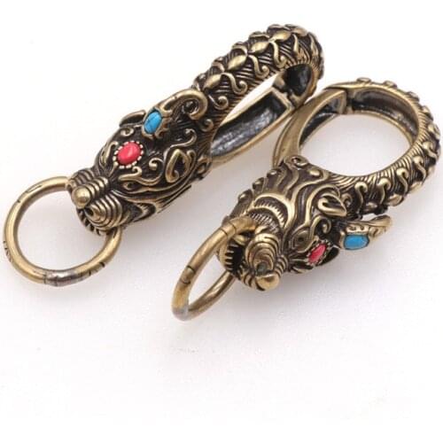 Pure brass dragon head key chain creative waist belt buckle mens car key ring Taobao popular brass charms dog collar buckle set