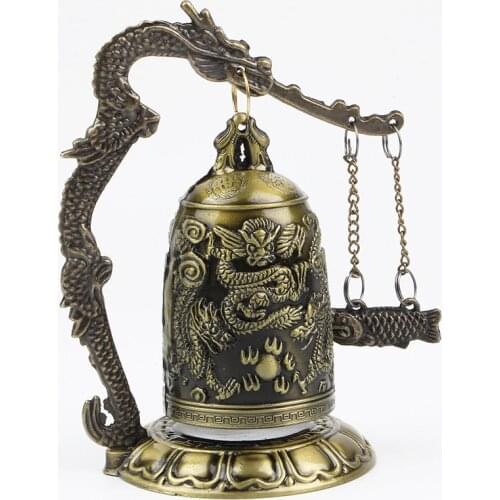 Buddhism Temple Brass Copper Dragon Bell Clock Carved Statue Lotus Buddha Buddhism Arts Statue Clock Home Decorative Crafts