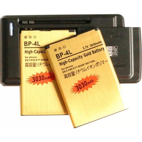 Ciszean 2x 3030mAh BP-4L Gold Replacement Battery + Universal Charger For Nokia E61i E90 6650/F/T E63 E71 E72 E73 N97 E95 E52