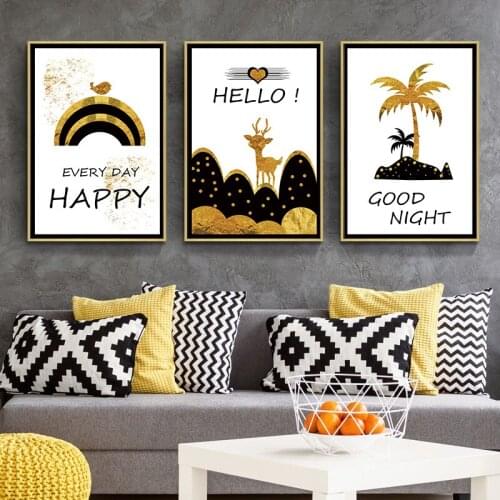 BALLEAY ART Decorative Canvas Painting Wall Picture Rainbow Deer Palm Tree Posters And Canvas Art Printing Living Room Bedroom