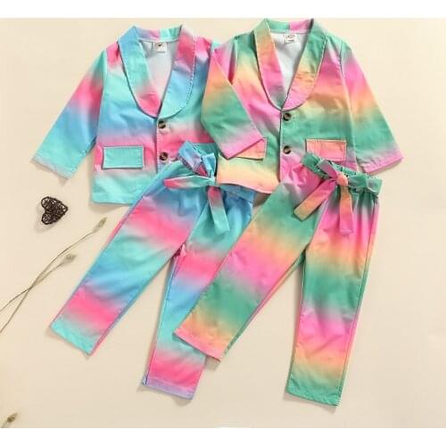 2-7Y Toddler Kids Baby Girl Tie-dyed Long Sleeve Jacket Tops Long Pant 2PCS Outwear Coat Brazer Suits Children Clothes Set