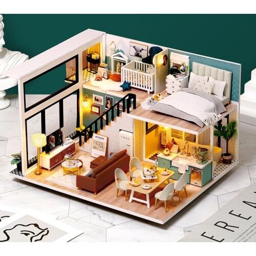 DIY 3D Wooden Miniature Doll House Kit Comfortable Live Creative Building Assembly Model Cabin Christmas Birthday Gifts