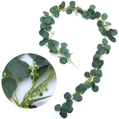 2M Eucalyptus Garland with Rose Flowers Artificial Vines Faux Silk Greenery Wedding Backdrop Arch Wall Decor Home Dinning Table
