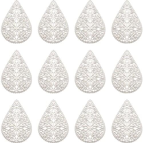 10Pcs Brass Filigree Joiners Links Etched Metal Embellishments Teardrop Pendant For Jewelry Making Earrings Bracelet Necklace