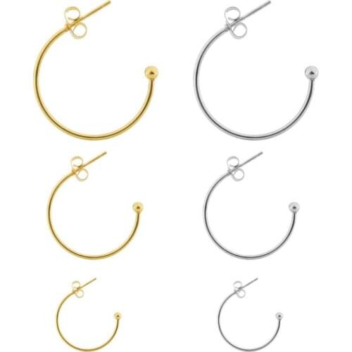 2pcs Stainless Steel Anti allergy C Shape Earring Hook 15/20/25MM hypoallergenic DIY Metal Earring Hook Jewelery Accessory