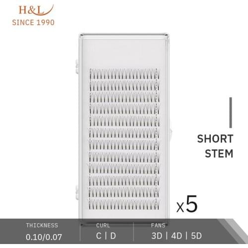 H&L SINCE 1990 0.07 0.10mm Thickness Premade Volume Fans 3D 4D 5D Short Stem Eyelash Extension Premade Fans Five Trays