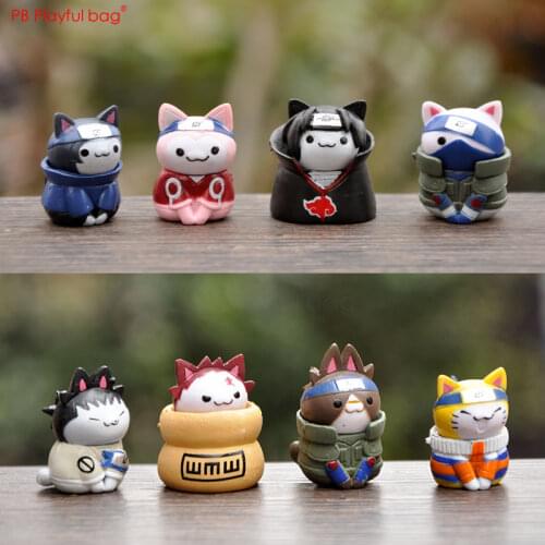 Playful bag 8pcs/set Ninja cats Japan anime Hatake Kakashi cosplay cats figurine Sasuke Little statue ornament Pvc doll toy HF99