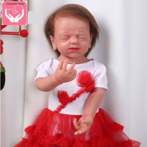 56cm Toys Gift New Silicone Rebirth Hair and Skeleton Sleeping Baby Doll Girl 22inch