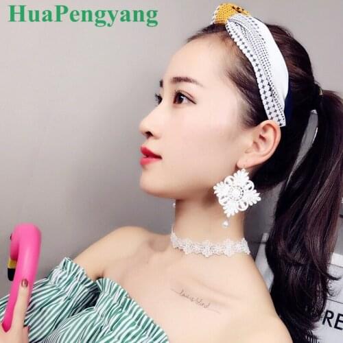 Korean Fashion Lace Earrings Pierced Geometric Retro China Wind Imitation Pearl Ear Hook Earrings Female