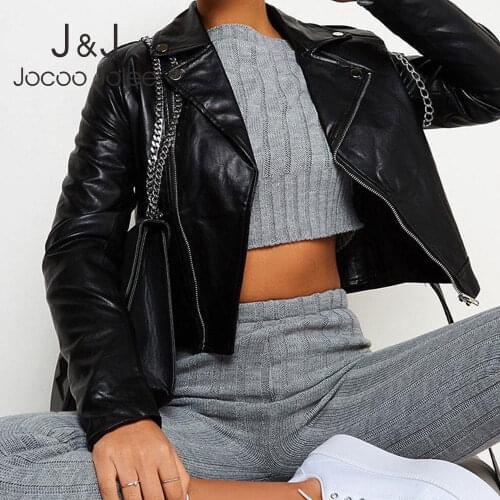 Autumn Vintage Moto Biker Zipper Jacket Women Black PU LeatherJackets Elegant Outwear Faux Leather Trench Coat Casual Crop Coat