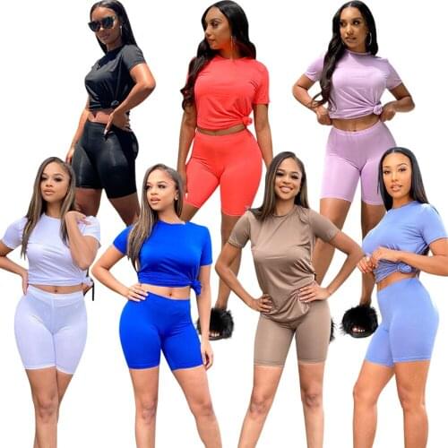 Summer New Fashion Casual Solid Color Sports Short-Sleeved T-Shirt Shorts Two-Piece Hot-Selling Hot Style Strongly Recommended