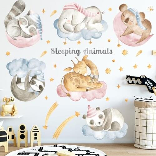 Hot Large Sleeping Animals Wall Stickers Cartoon Childrens Room DIY Fox Panda Bedroom Wallpaper Sticker Kindergarten Home