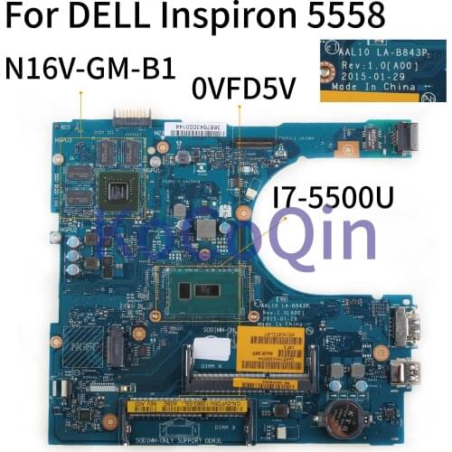 KoCoQin Laptop motherboard For DELL Inspiron 5458 5558 5758 I7-5500U SR23W GT920M Mainboard CN-0VFD5V 0VFD5V AAL10 LA-B843P