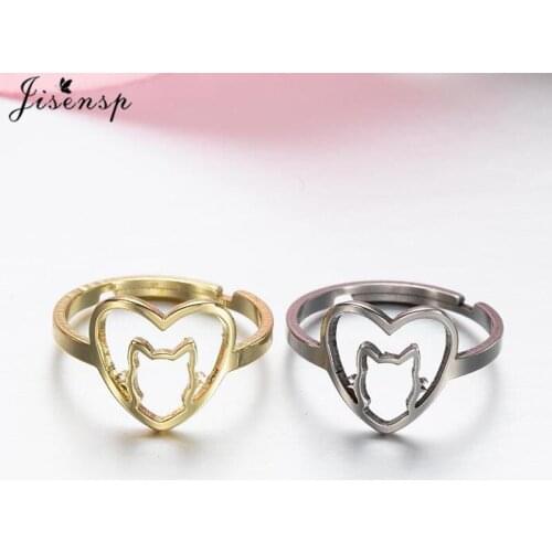 Cartoon Kitten Cat Adjustable Rings for Women Stainless Steel Jewelry Simple Heart Shaped Midi Ring Engagement Friendship Gift