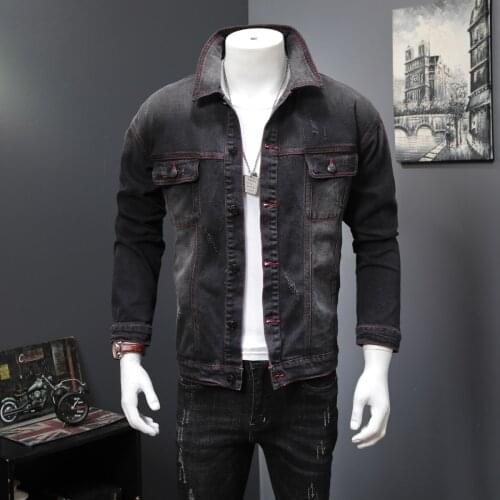 Mens Retro Black Denim Jacket Casual Slim Denim Trendy Brand Fashion Handsome Jacket Top Coat Clothing For Autumn/Winter XL