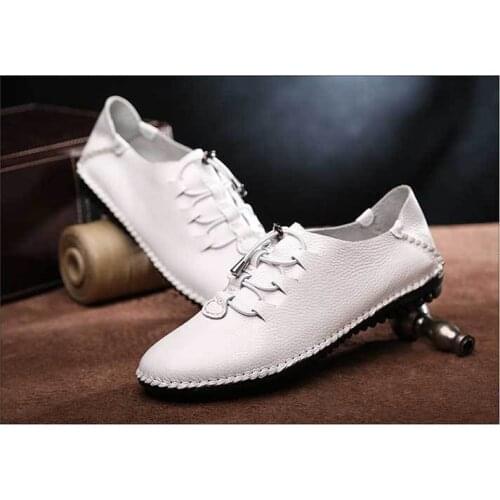 Mens casual leather shoes trend breathable small size 36 37 soft rubber sole solid color high quality layer cow leather shoehc