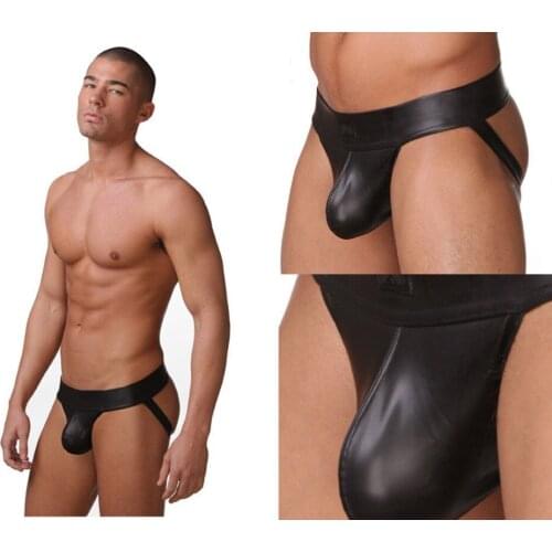 Faux Leather Jockstrap Underwear Erotic Panties Sexy Lingerie Hot Sexy Mens Males Thongs Underwear