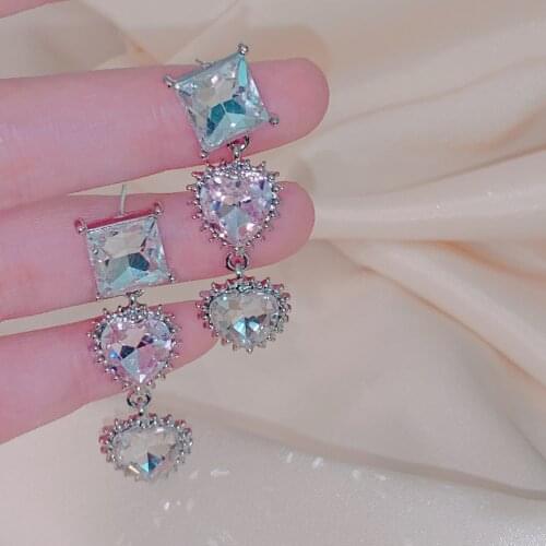 New Korean Shiny Heart Crystal Drop Earrings For Women Fashion Shell Rhinestone Boucle D'oreille Party Jeweley Gift