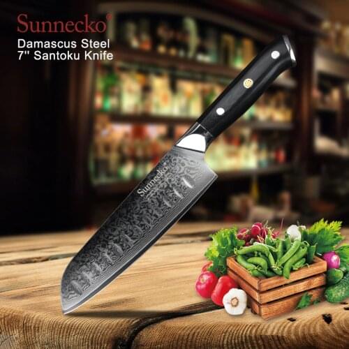 SUNNECKO 7 inch /5 inch Santoku Knife Damascus Steel Chefs Kitchen Knives Japanese VG10 Blade Sharp Meat Cutter Tool G10 Handle