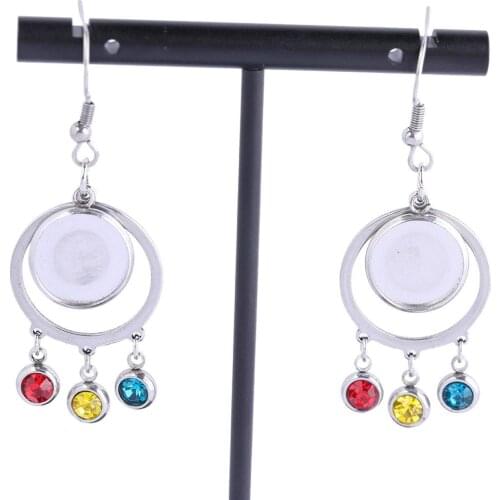 Onwear 3pairs Crystal Rhinestone Charm Cabochon Earring Base Setting Blanks 12mm Diy Bezels For Earrings Making