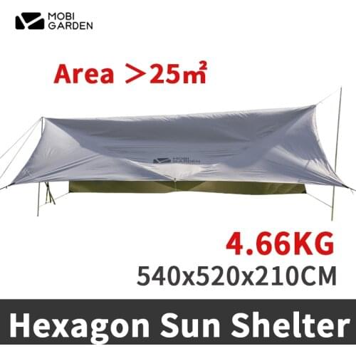 MOBI GARDEN Outdoor Camping Hexagon Family Sun Shelter Tent Over 25㎡150D Oxford Cloth Sunscreen Aluminum Alloy Rod Travel Party