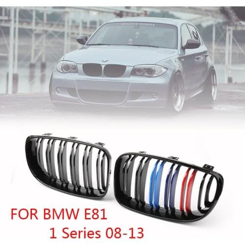 Pair ABS New 2 Double Line Slat Gloss Black M-Color Front Kidney Grill Grille For BMW E87 1 Series 2008 2009 2010 2011 2012 2013