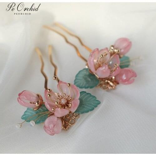 PEORCHID 2021 Vintage Hanfu Accessories Women Party Hair Accessories Hanfu flower Hairpin Ancient Chinese Style Headdress