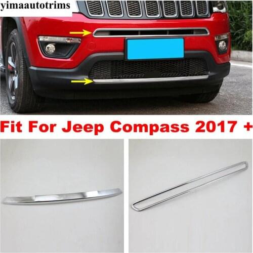 Front Bumper Splitter Lip Spoiler Diffuser Guard / Middle Billet Grille Mesh Garnish Cover Trim For Jeep Compass 2017 - 2020