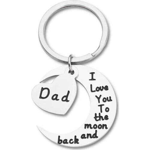 Fathers Day Gifts Birthday Keychain for Daddy Step Dad from Daughter Son Kids Wife I Love You To The Moon Key Ring for Men Him