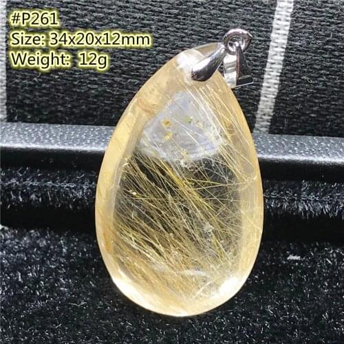 Natural Gold Rutilated Quartz Pendant Jewelry For Women Men Silver 34x20x12mm Beads Luck Wealth Stone Crystal Gemstone AAAAAA