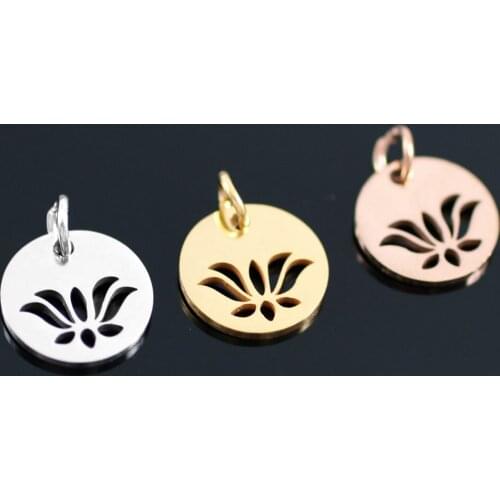 5pcs Wholesale Stainless Steel Lotus Flower Charms Pendant For DIY Bracelet Necklace Jewelry Marking Accessorie Findings