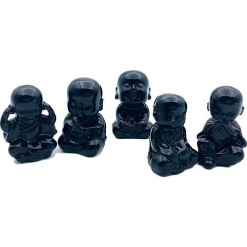 Natural Obsidian Carved Crystal Buddha Healing Crystal Mini Guardian Figurine Luck Decorative Feng Shui Home Decor Reiki Gift