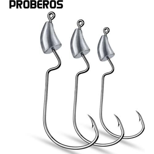 PROBEROS 200pcs/lot Soft Worm Lures Jigging Hooks 1.75g-2.5g-3.5g Raft Fishing Jig Head Hooks Offset Worm Fishhooks Pesca Tackle