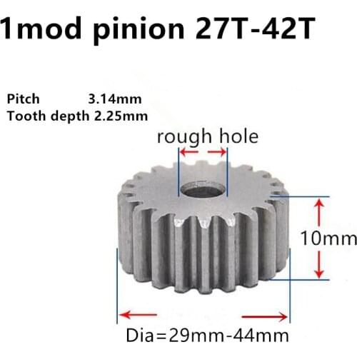 Spur gear 1 mod 27teeth - 42teeth thickness 10mm rough bore metal gear cylindrical gear 45 steel positive gear CNC gear rack