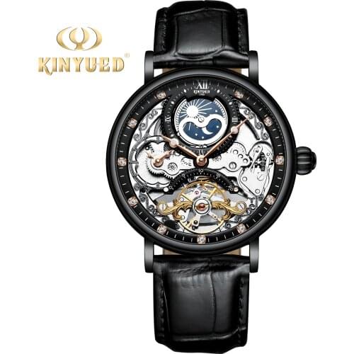 KINYUEDTop Brand Luxury Gold Hollow out Automatic Mechanical Business Waterproof Luminous Clocks Mens Watches J055