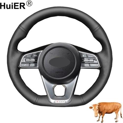 Hand Sewing Car Steering Wheel Cover Cow Leather Wrap For Kia K5 Optima 2019 2020 Forte GT 2019-2021 Ceed Cee'd GT 2018 2019