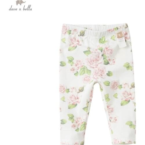DB16701 dave bella spring baby girls fashion floral print pants children full length kids pants infant toddler trousers