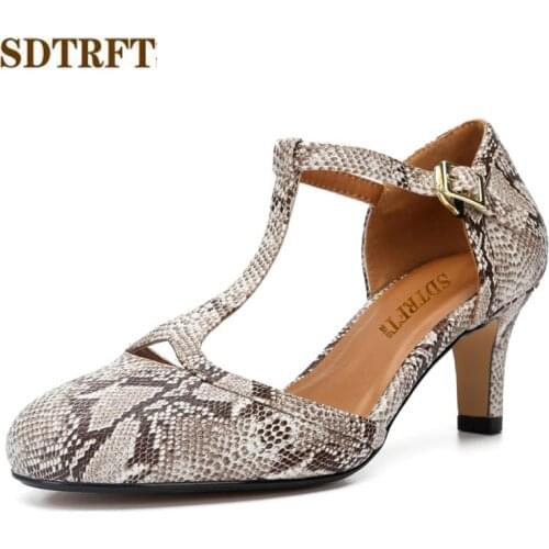 SDTRFT Summer 6cm High-Heeled T-strap shoes woman zapatos mujer Crossdresser hollow out Sandals Buckle Pumps feminino Stilettos